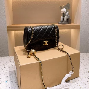 chanel box bag with gold ball chain | copy version